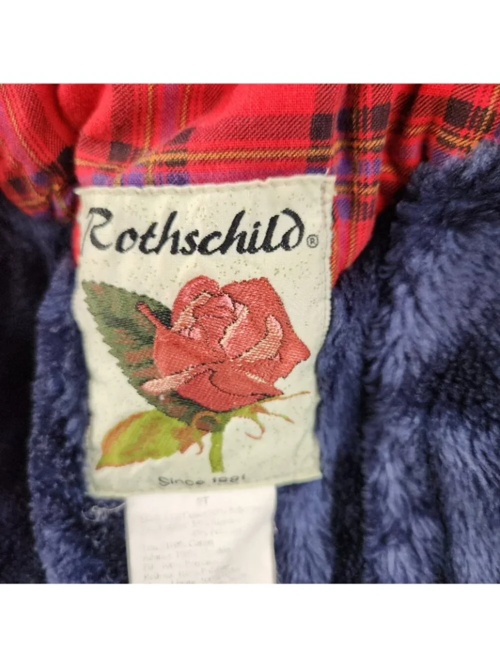 VTG Rothschild Pea Coat Girls‎ 3T Red Blue Fur Lined Bow Pleated Hooded Holiday